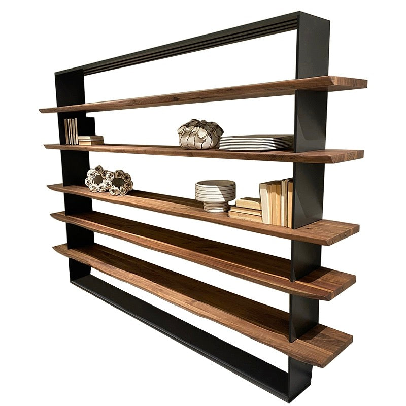 Full-Wall Solid Wood Display Shelf for Office, Nordic Industrial Style