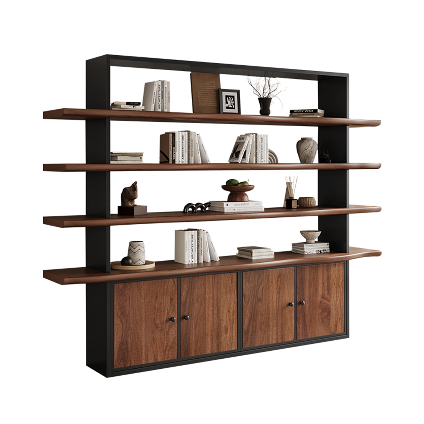 Nordic Wood Floor Bookshelf with Metal Frame for Vintage Storage