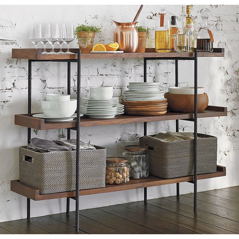 American Vintage Iron and Wood Standing Bookshelf with Multi-Tier Shelves