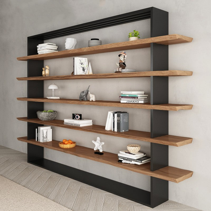 Full-Wall Solid Wood Display Shelf for Office, Nordic Industrial Style