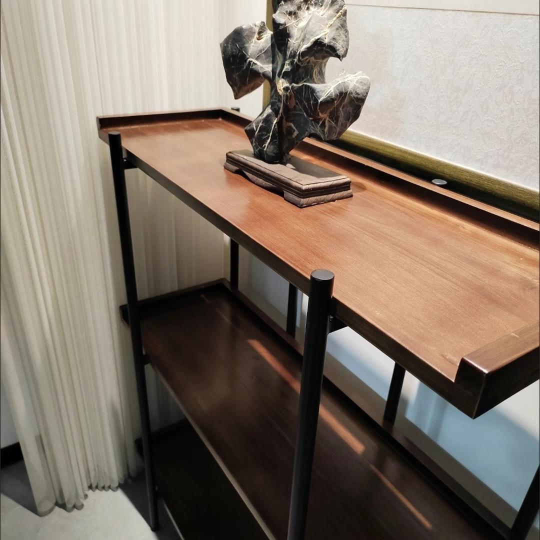 American Vintage Iron and Wood Standing Bookshelf with Multi-Tier Shelves