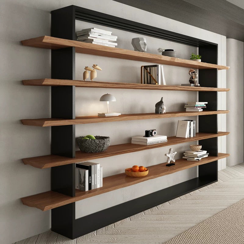 Full-Wall Solid Wood Display Shelf for Office, Nordic Industrial Style